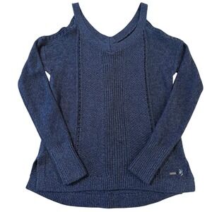 Hollister Womens Cold Shoulder V-Neck Sweater Navy Blue Knit XS Pullover NWOT